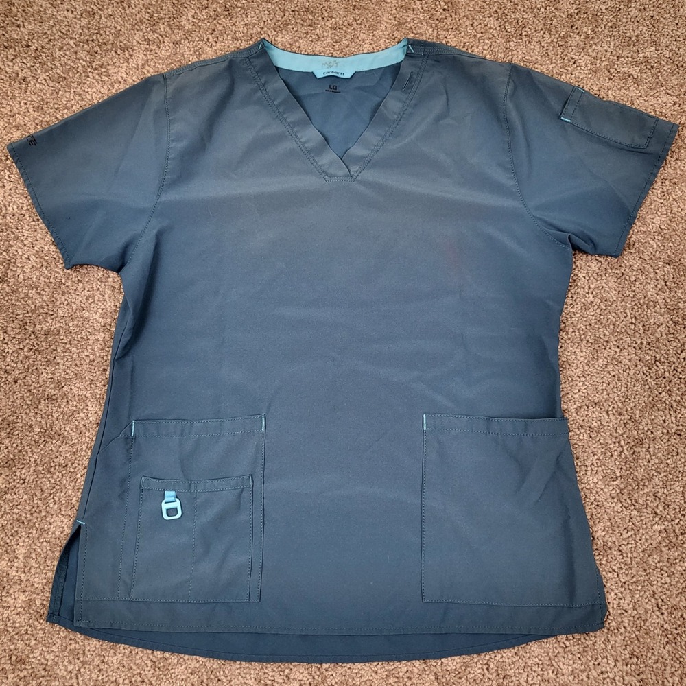 Carhartt Scrub Top Womens LG Blue Good Force V-Neck C12110 Stretch Techwear